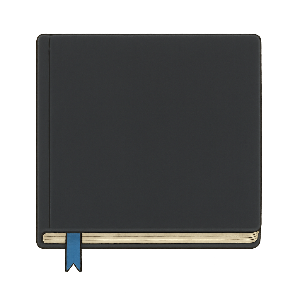 Black notebook with blue ribbon